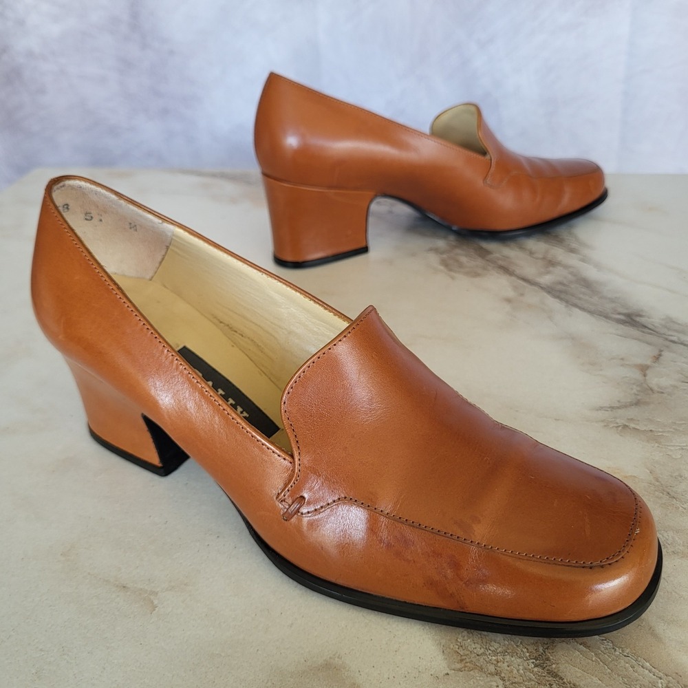 Bally NINNA Caramel Heeled Loafers Leather Women's Size 5